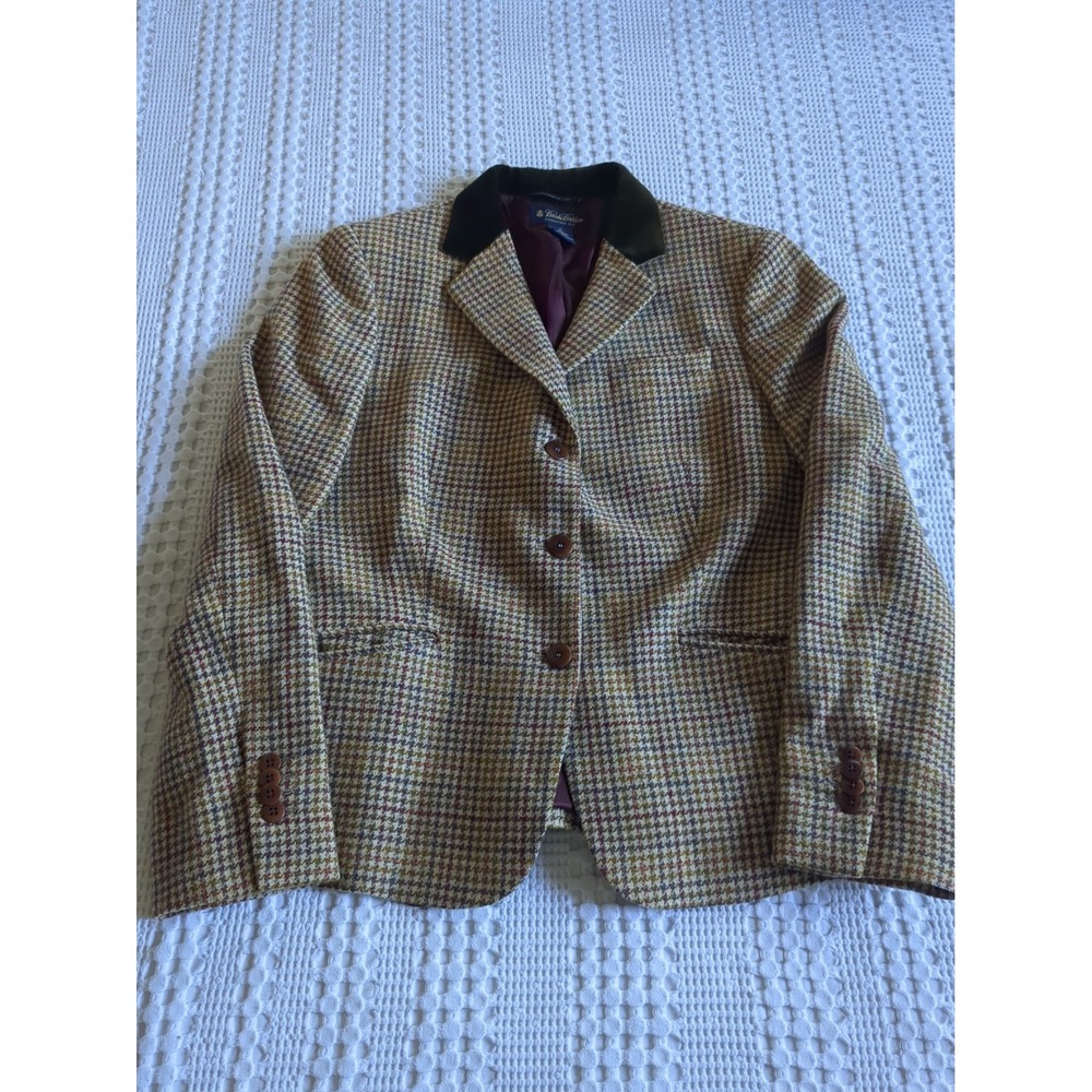 Brooks Brothers Wool Blazer Equestrian Houndstooth Italy Made Velvet Collar